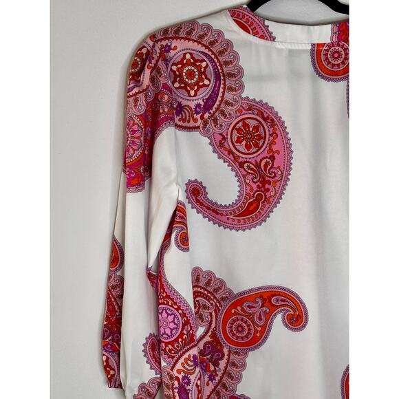 Collection by Cezele Paisley Hot Pink Orange Flowy Top Button Down Small Size S - Picture 4 of 16